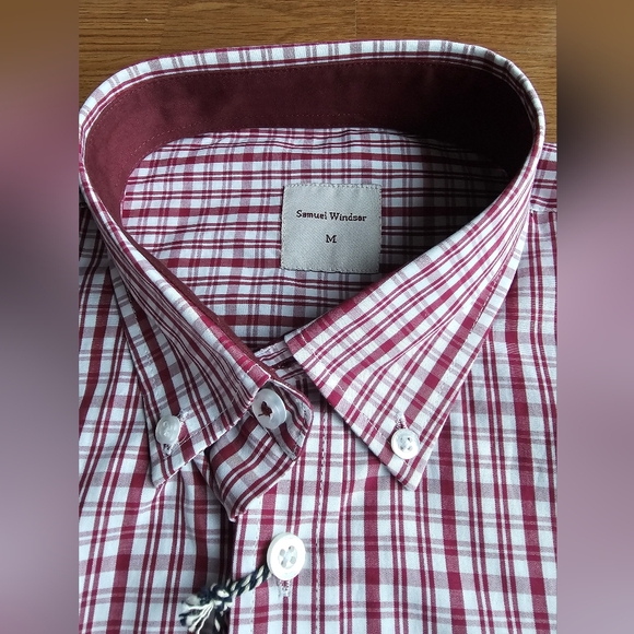 Samuel Windsor Red White Plaid Long Sleeve Mens Medium Button Down Dress Shirt - Picture 7 of 14